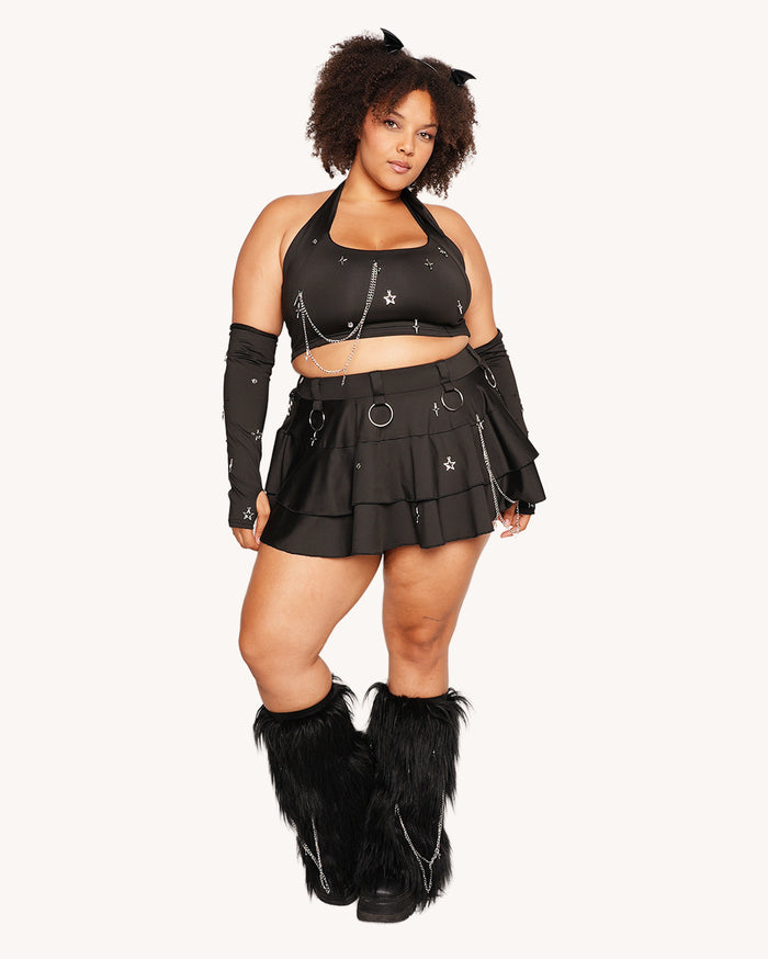 1-800 Techno Grl Ruffle Mini Skirt