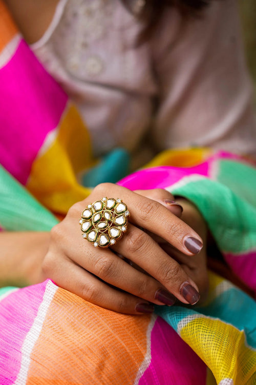 Aadhvita Gold Plated Fusion Adjustable Ring