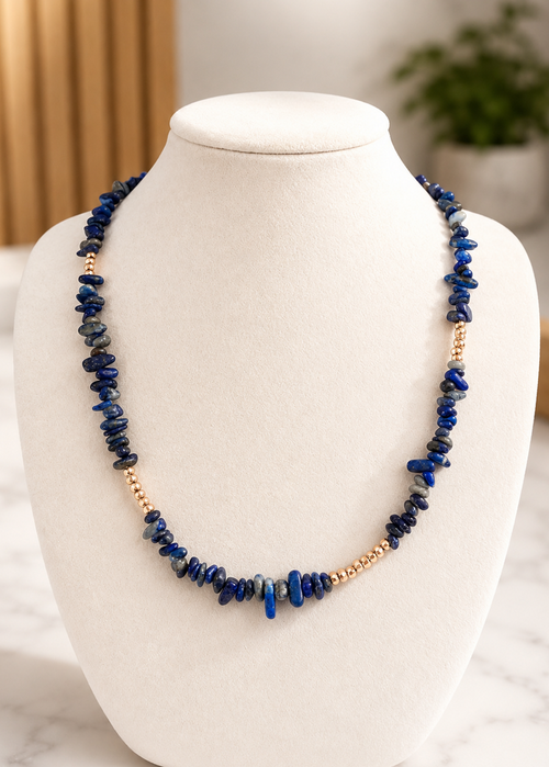Abigail hand beaded natural stone necklace with brass accents by VEITA