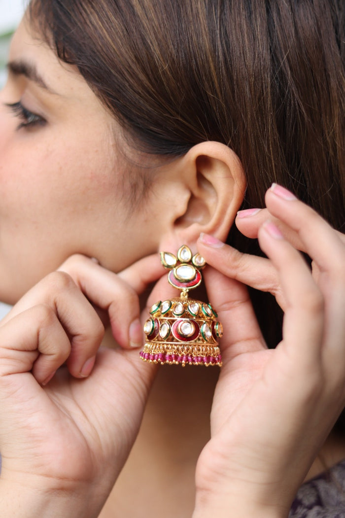 Amaara Gold Plated Kundan Jhumka Earrings