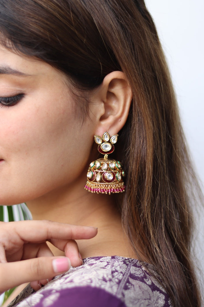 Amaara Gold Plated Kundan Jhumka Earrings
