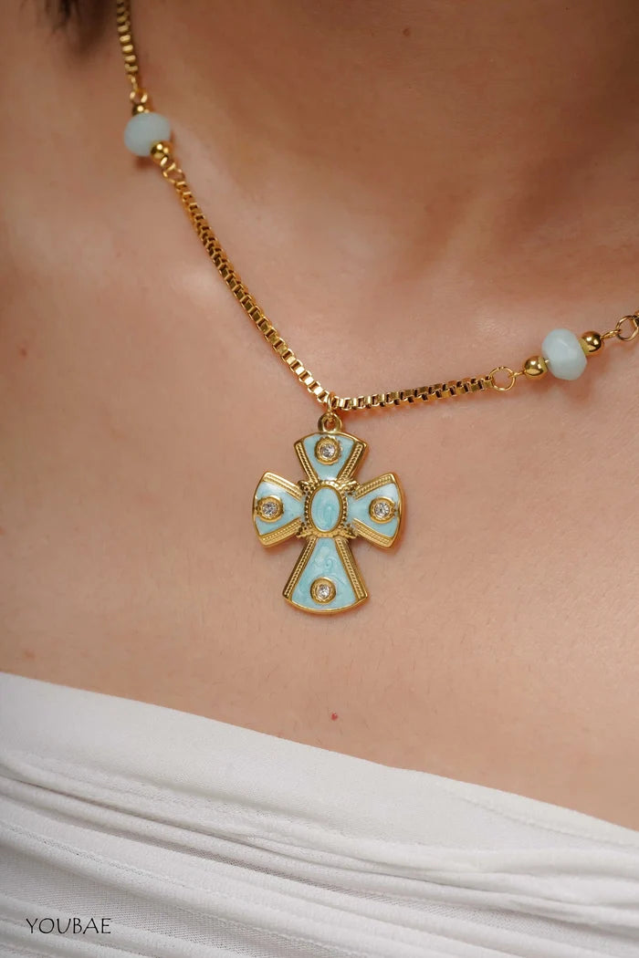 Aqua Cross Anti Tarnish Neckpiece
