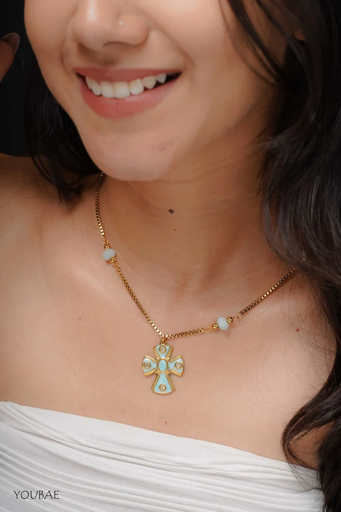 Aqua Cross Anti Tarnish Neckpiece