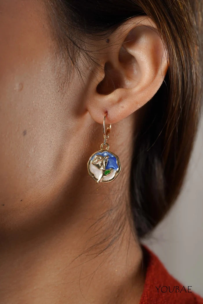 Aqua Flower Drop Earrings