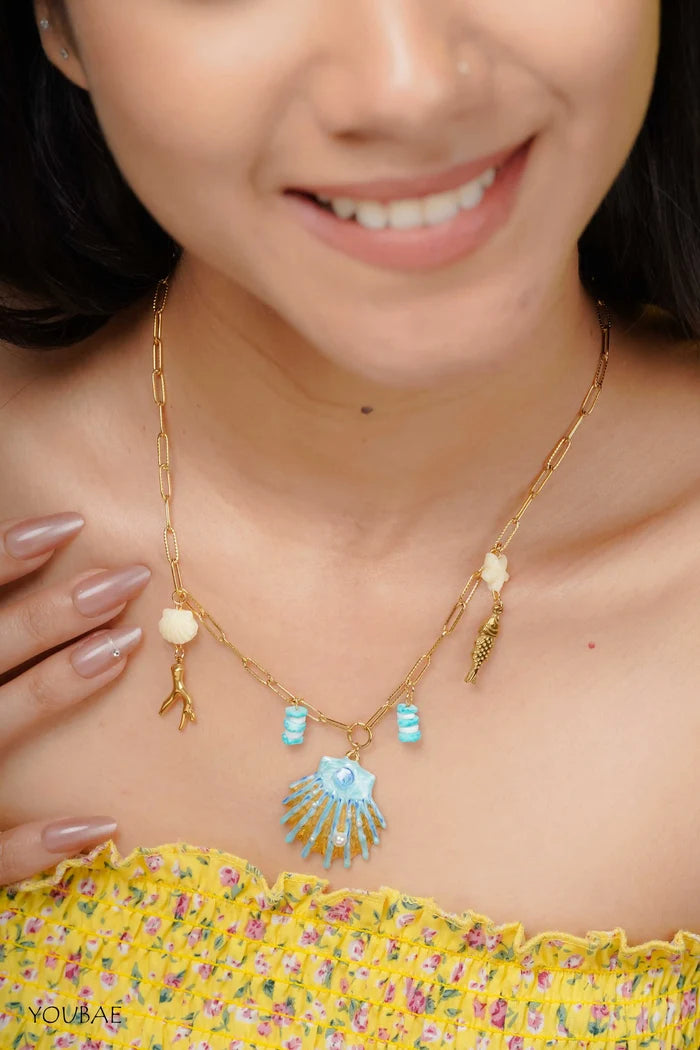 Aqua Sea Shell Anti Tarnish Neckpiece