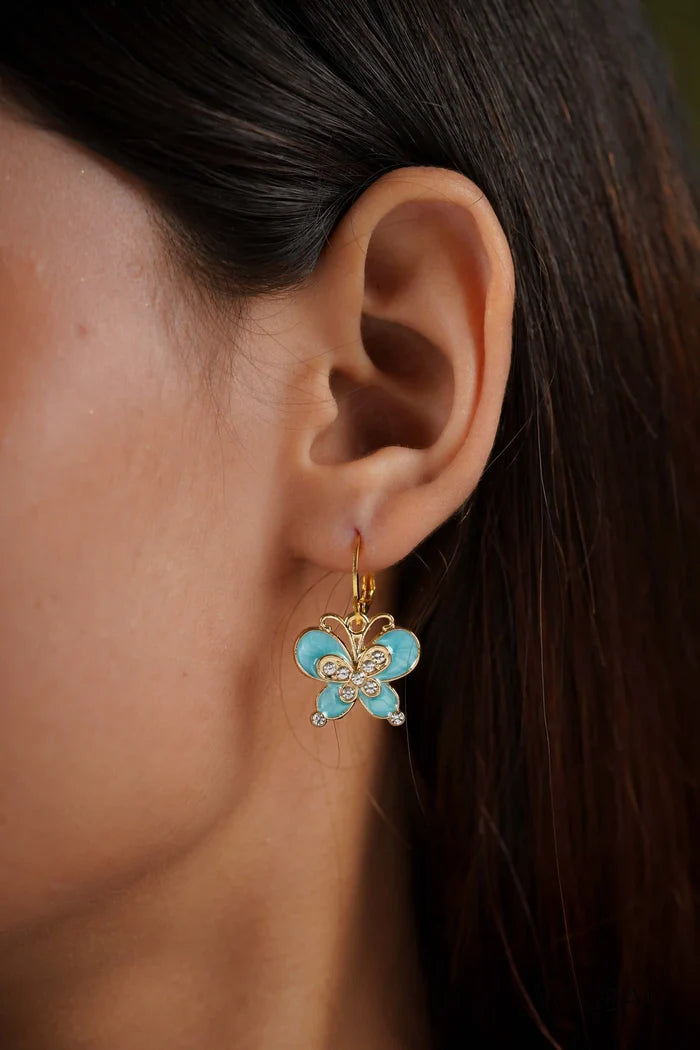 Aqua Studded Butterfly Earrings