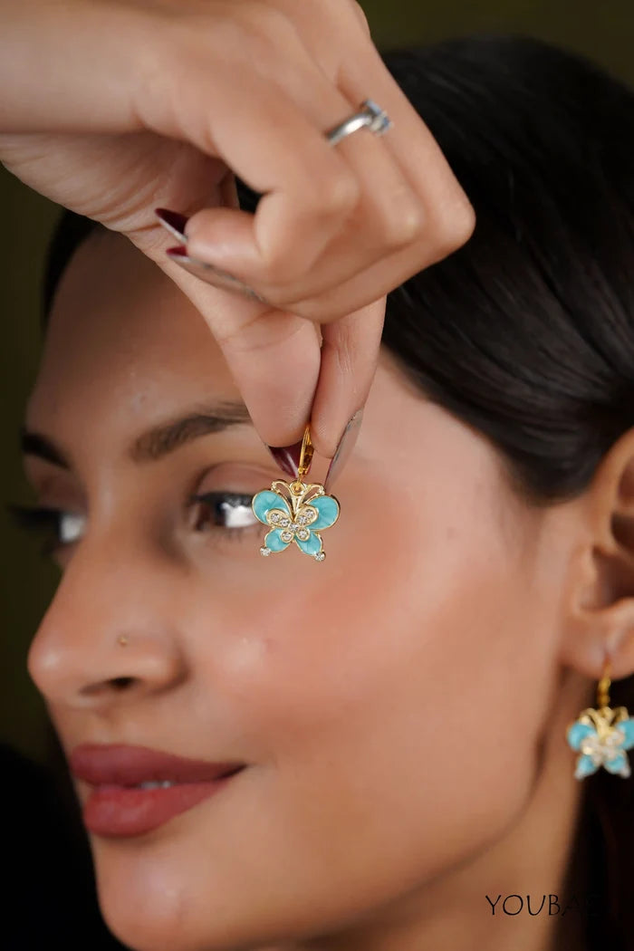 Aqua Studded Butterfly Earrings