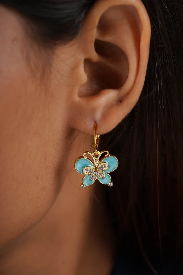 Aqua Studded Butterfly Earrings