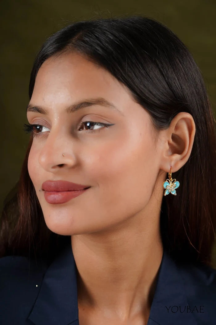 Aqua Studded Butterfly Earrings