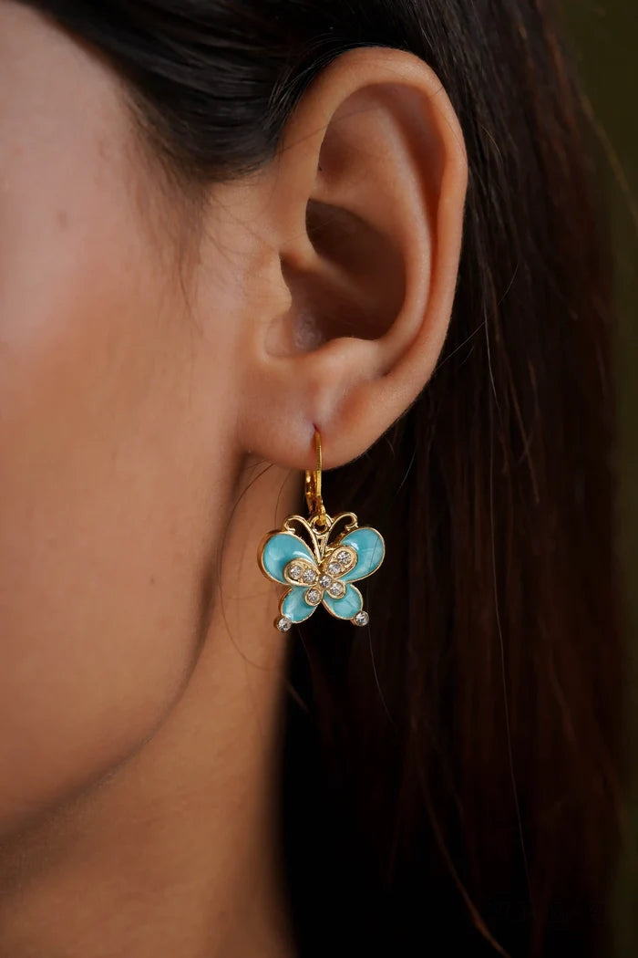Aqua Studded Butterfly Earrings