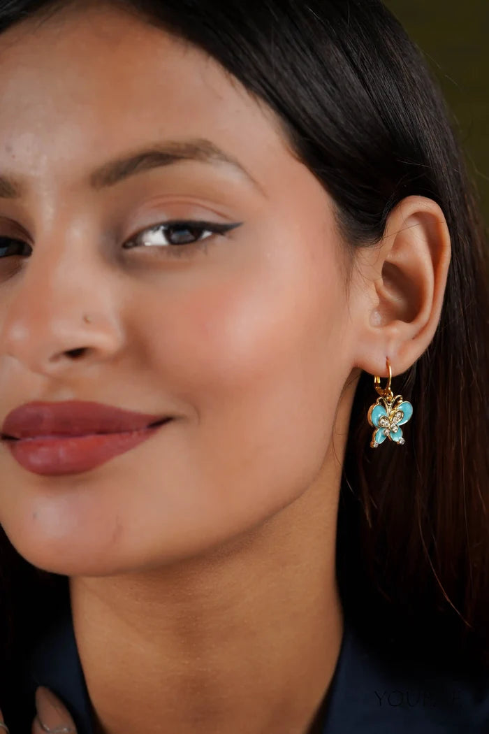 Aqua Studded Butterfly Earrings
