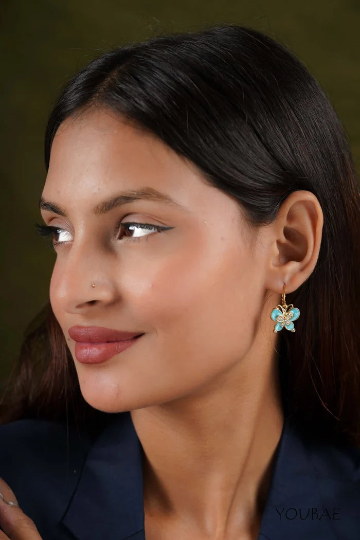 Aqua Studded Butterfly Earrings
