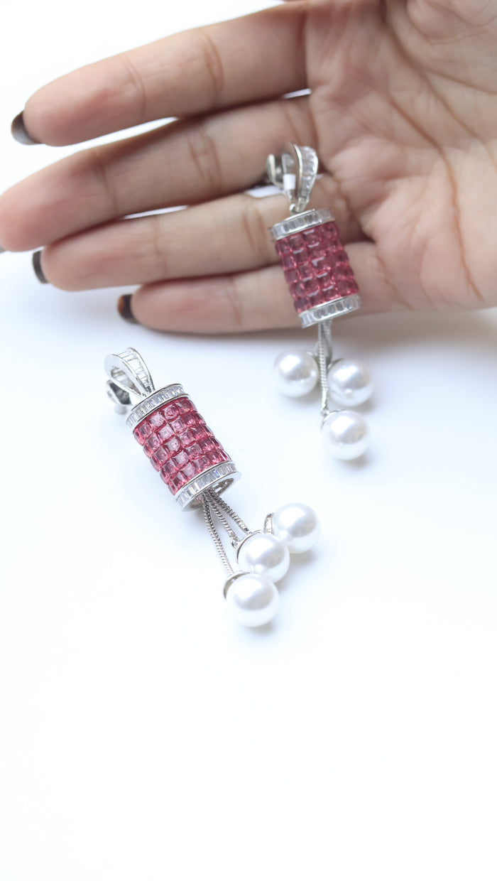 Arina Invisible Stone Setting AD Pearl Earrings