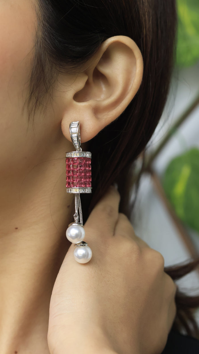 Arina Invisible Stone Setting AD Pearl Earrings