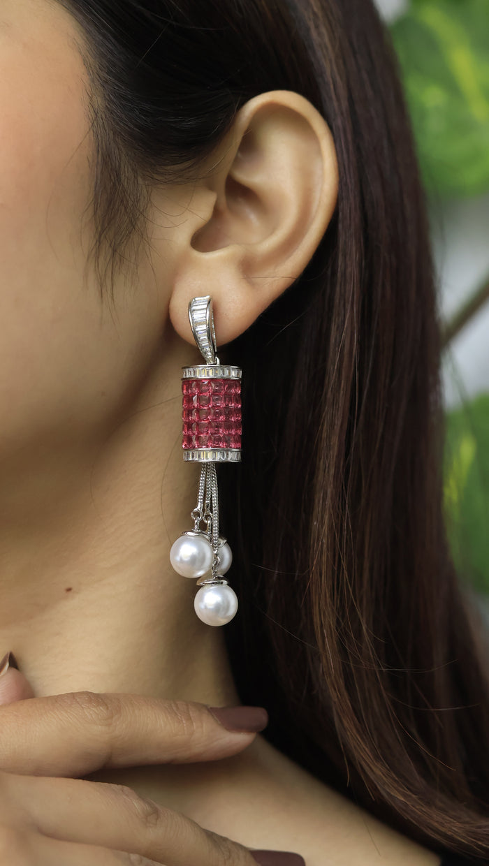 Arina Invisible Stone Setting AD Pearl Earrings