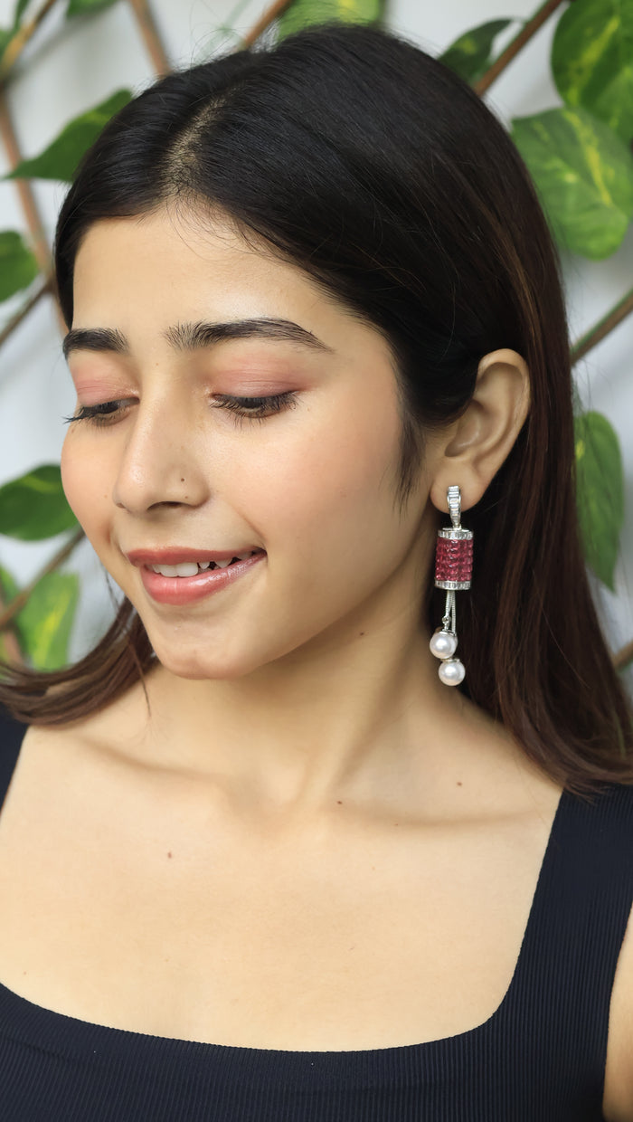 Arina Invisible Stone Setting AD Pearl Earrings