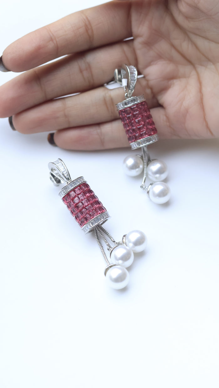 Arina Invisible Stone Setting AD Pearl Earrings