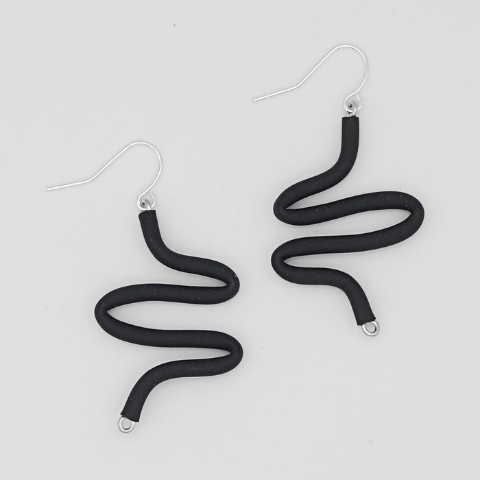 Artistic Rubber Tubing Naya Earrings Black - Sylca Designs - Chunky Jewelry