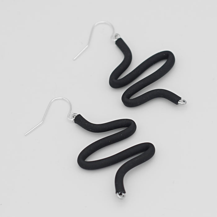 Artistic Rubber Tubing Naya Earrings Black - Sylca Designs - Chunky Jewelry