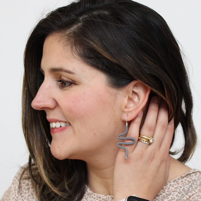 Artistic Rubber Tubing Naya Earrings Gray - Sylca Designs - Chunky Jewelry