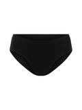 Black mid-waisted bikini bottom on a white background