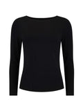 black boat neck long sleeve t-shirt, fitted through shoulders and chest with loose fit to waist, women's bamboo clothing
