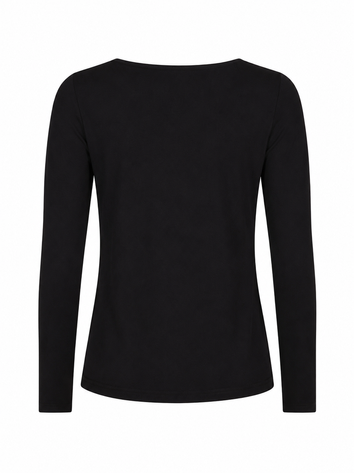 Bamboo Boat Neck Long Sleeve Tee - Black