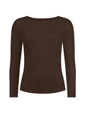 Cocoa brown boat neck long sleeve t-shirt, fitted through shoulders and chest with loose fit to waist, women's bamboo clothing