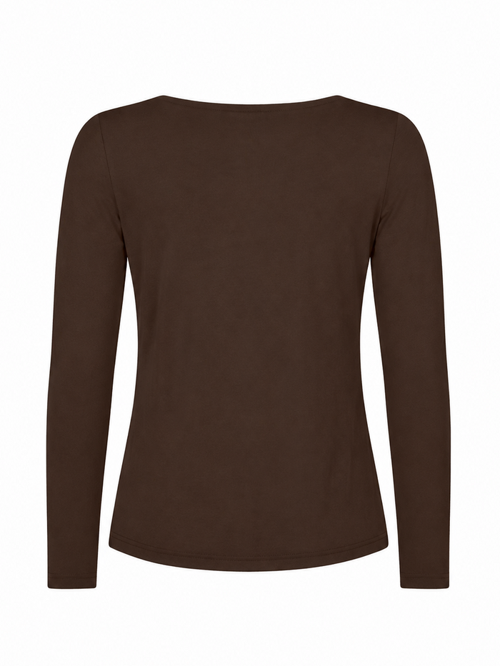 Bamboo Boat Neck Long Sleeve Tee - Cocoa