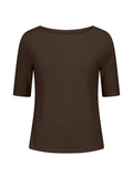 Cocoa brown bamboo boat neck t-shirt with three-quarter sleeves on a white background