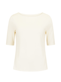 Cream off white boat neck mid sleeve t-shirt on a white background, Womens bamboo clothing