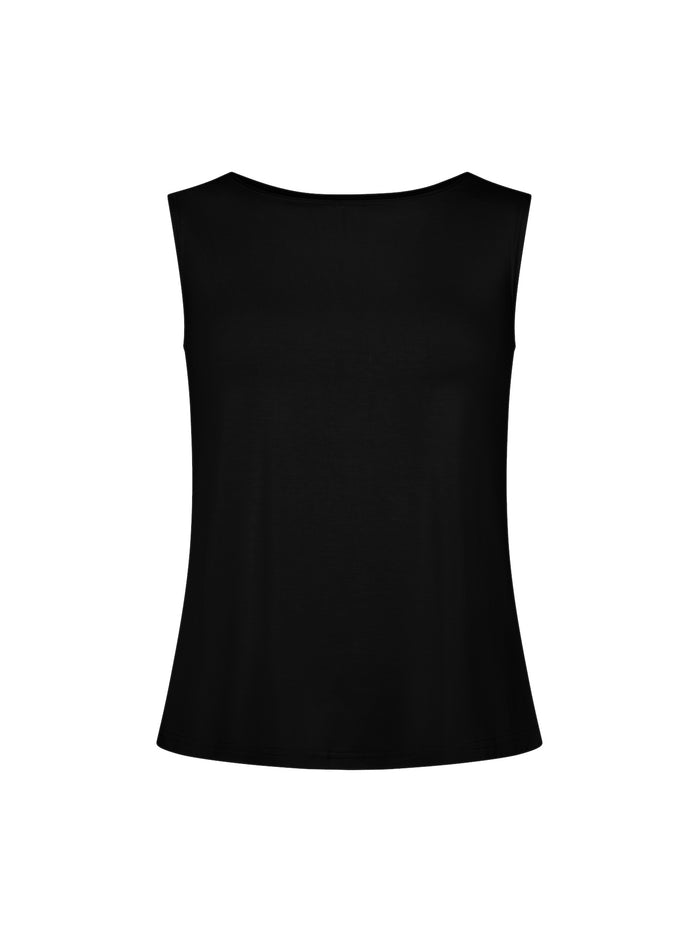 black boat neck singlet with wide shoulder coverage, women's bamboo clothing