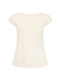 Cream boat neck t-shirt with capped sleeves, fitted through shoulders and chest with loose fit to waist, women's bamboo clothing