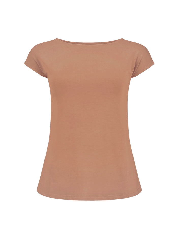 Bamboo Boat Neck T Shirt - Toffee