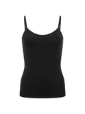 Black spaghetti strap bamboo singlet on a white background