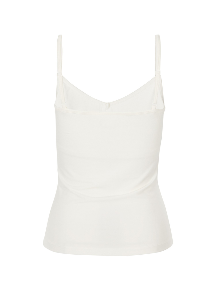 cream body singlet with in-built bralette, subtle v front and adjustable straps, women's bamboo clothing