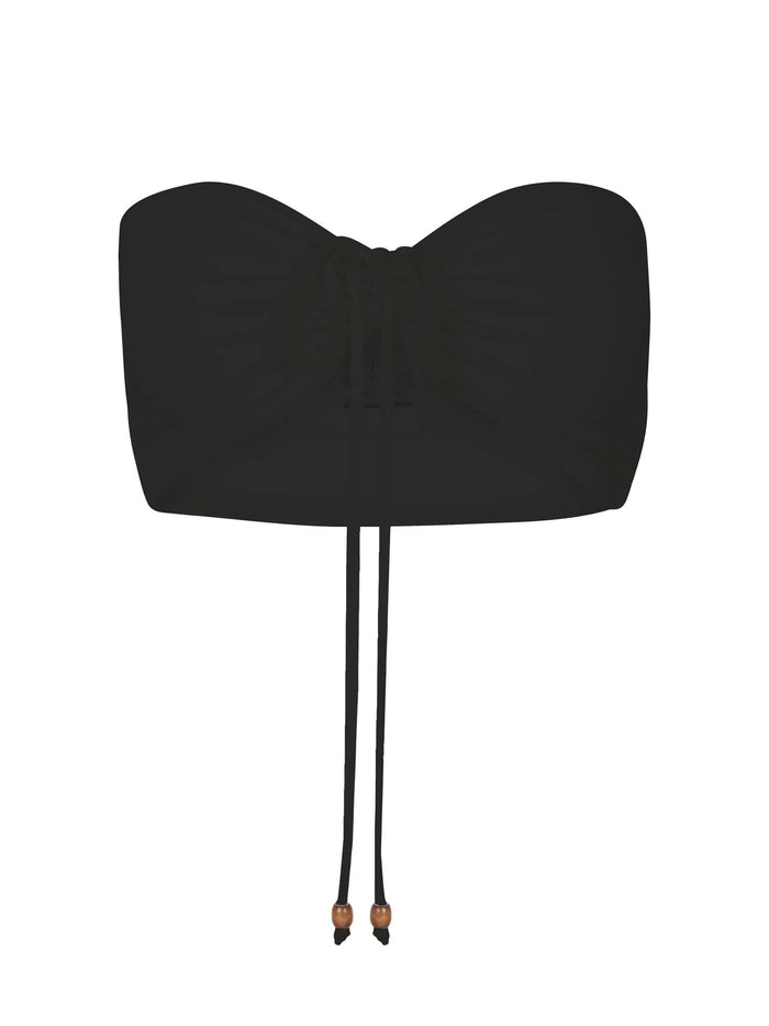 Black boob tube top, bandeau/strapless bra with side ruching support, women's bamboo clothing