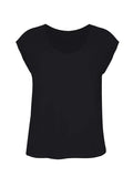 Reversible bamboo black cap sleeved boxy t-shirt with boat and relaxed v necklines, women's bamboo clothing