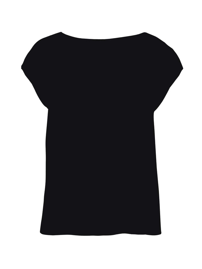Reversible bamboo black cap sleeved boxy t-shirt with boat and relaxed v necklines, women's bamboo clothing