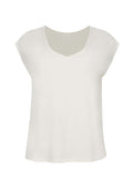 Reversible bamboo cream cap sleeved boxy t-shirt with boat and relaxed v necklines, women's bamboo clothing