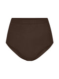 cocoa brown high waisted full brief with mid leg opening and double layered waistband, women's bamboo underwear
