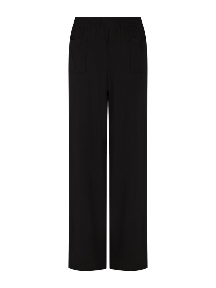 Black full length casual pants with elasticised waist, relaxed loose leg and deep pockets, men's bamboo clothing