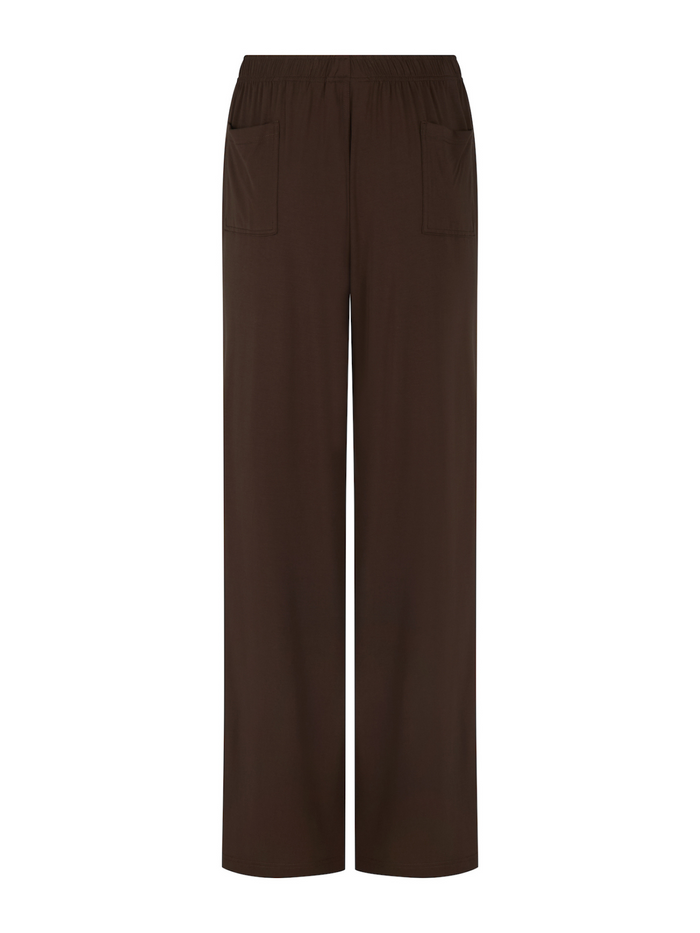 Cocoa brown wide-leg men's pants with drawstring and elasticised waist, mens bamboo clothing