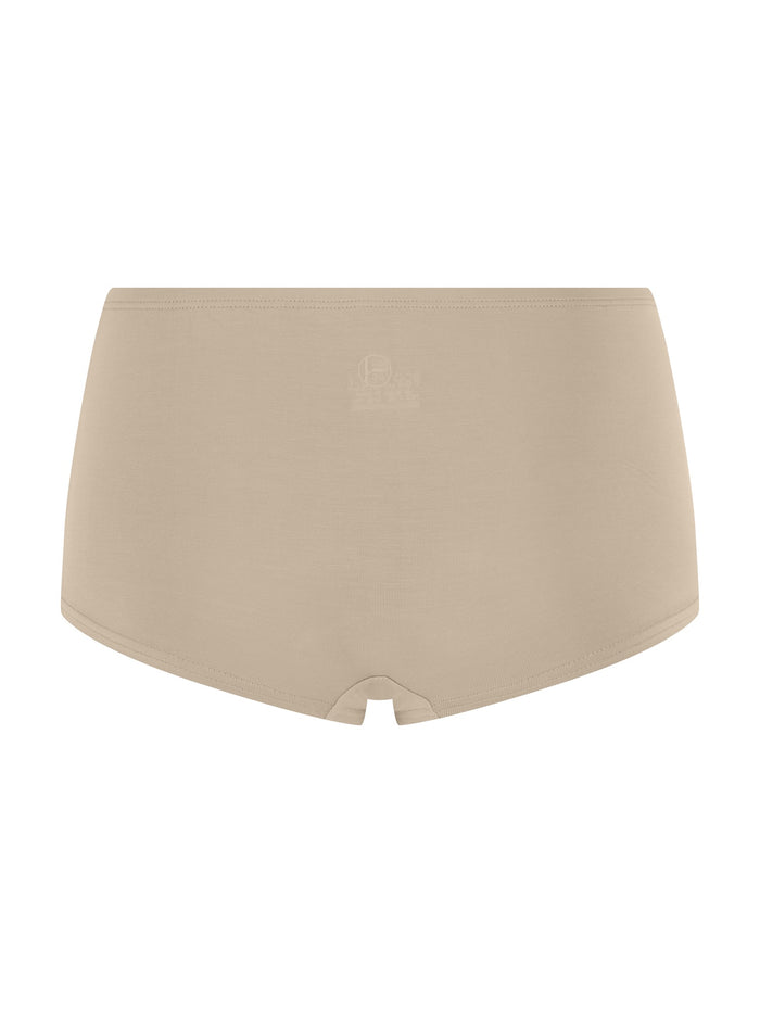 Beige high-waisted boyleg underwear on a white background