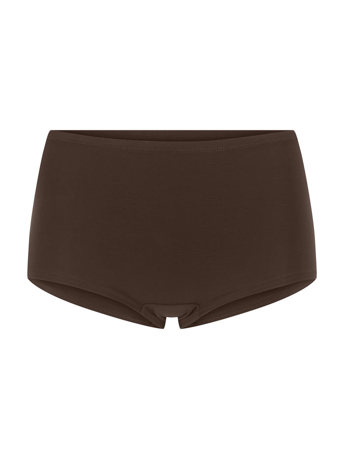 Brown high-waisted boyleg underwear on a white background