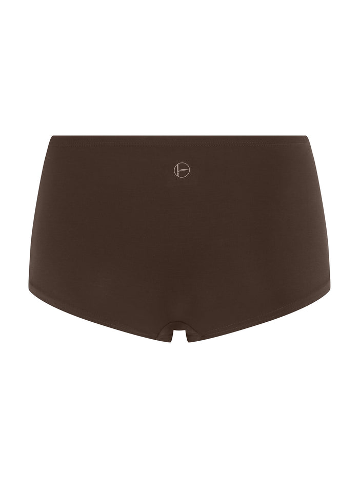 Brown high-waisted boyleg underwear on a white background