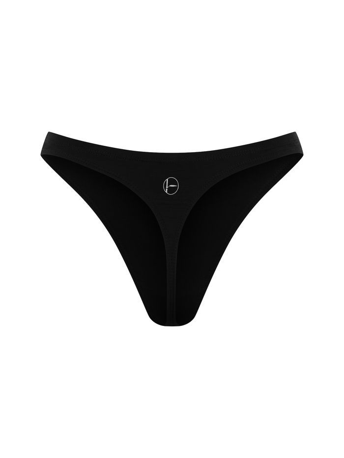 Black classic g-string underpant on a white background