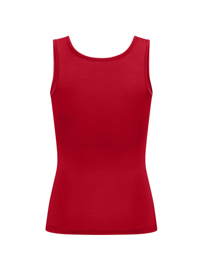 Reversible chili pepper red classic singlet with scoop and boat necklines, fitted body, women's bamboo clothing