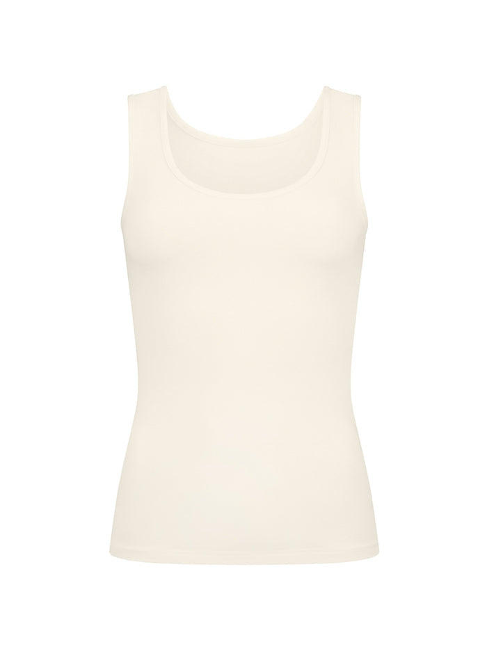 reversible cream classic singlet with scoop and boat necklines and a fitted body, women's bamboo clothing