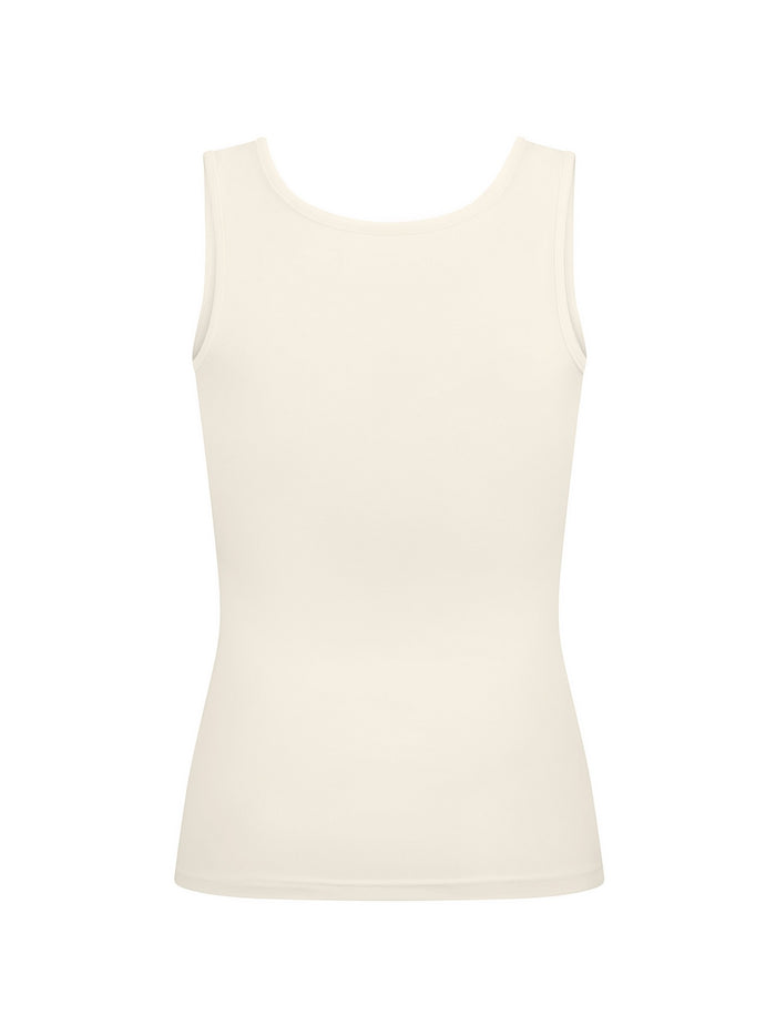 reversible cream classic singlet with scoop and boat necklines and a fitted body, women's bamboo clothing